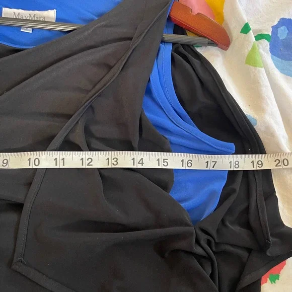 Max Mara Black Cobalt Blue Asymmetric Long Sleeve Draped Cotton Dress Large - Picture 4 of 6